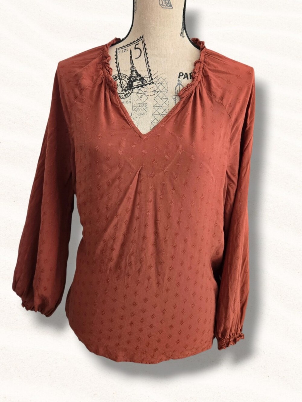 Old Navy  Split Neck Top Blouse Rust Brown Size MEDIUM